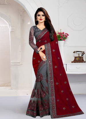 ইন্ডিয়ান সফট জর্জেট এমব্রয়ডারি করা শাড়ি