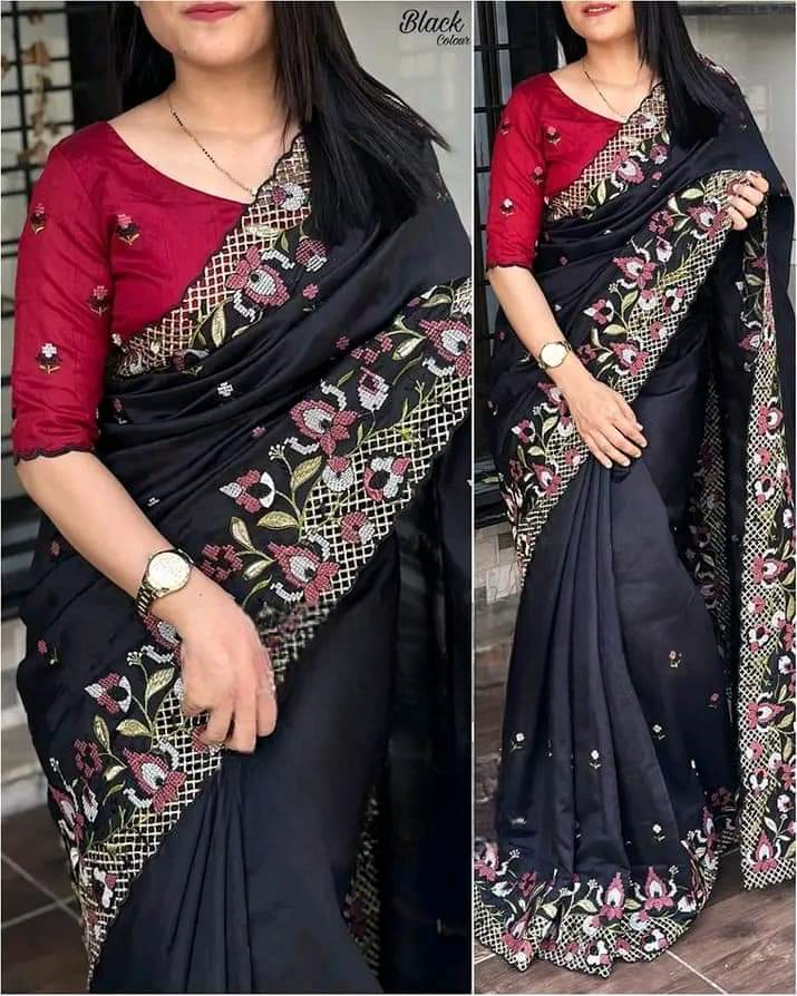 ইন্ডিয়ান হোয়াইট গোল্ড জর্জেট এমব্রয়ডারি করা শাড়ি