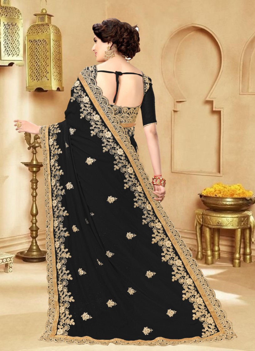 ইন্ডিয়ান ওয়েটলেস জর্জেট এমব্রয়ডারি করা শাড়ি - Image 3