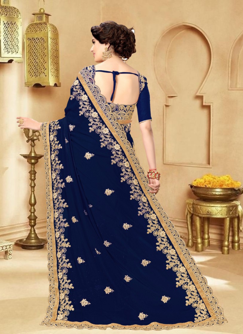 ইন্ডিয়ান ওয়েটলেস জর্জেট এমব্রয়ডারি করা শাড়ি - Image 3