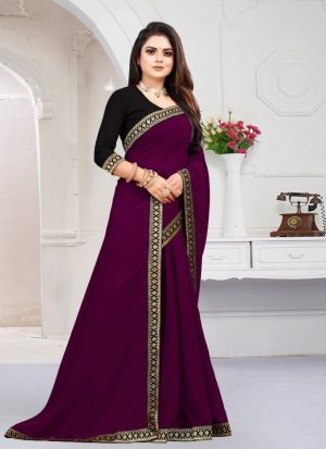 ট্রেডিশনাল কনট্রাস্ট ওয়ার্ক জর্জেট পার্টি শাড়ি