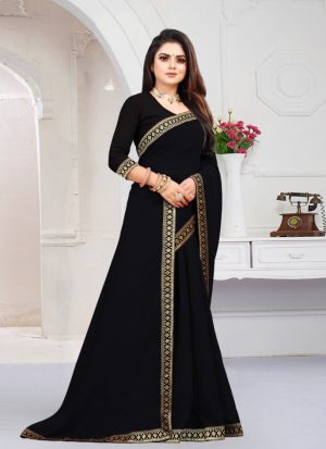 ট্রেডিশনাল কনট্রাস্ট ওয়ার্ক জর্জেট পার্টি শাড়ি