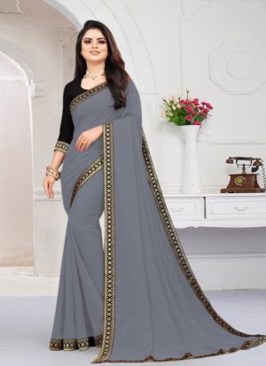 ট্রেডিশনাল কনট্রাস্ট ওয়ার্ক জর্জেট পার্টি শাড়ি