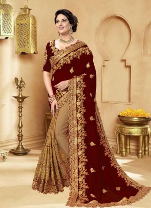 ইন্ডিয়ান ওয়েটলেস জর্জেট এমব্রয়ডারি করা শাড়ি