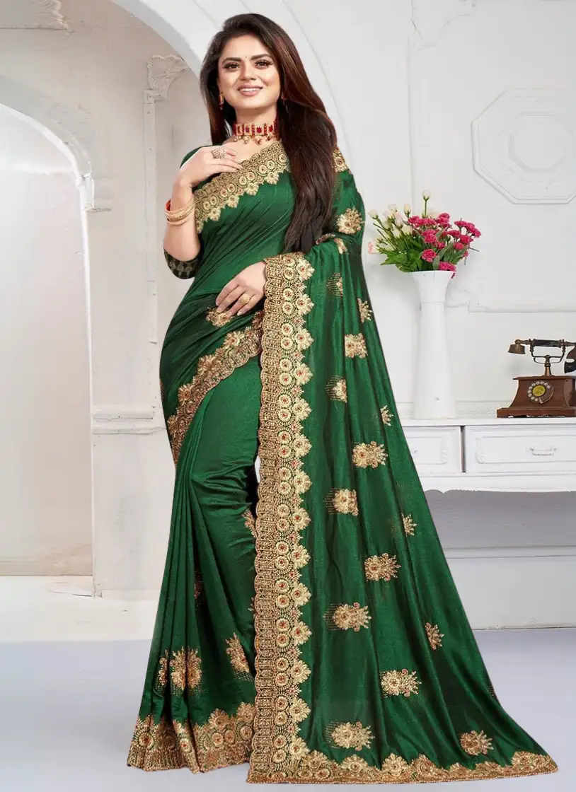 ইন্ডিয়ান বিচিত্রা সিল্কের প্রিমিয়াম এমব্রয়ডারি করা শাড়ি