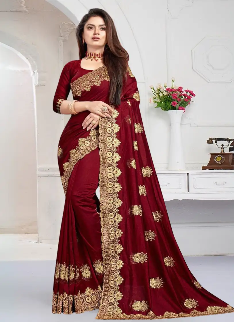 ইন্ডিয়ান বিচিত্রা সিল্কের প্রিমিয়াম এমব্রয়ডারি করা শাড়ি