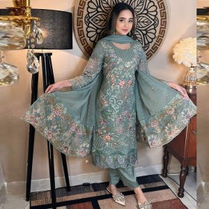 Semi –Embroidery & Sequence Work Party Dress