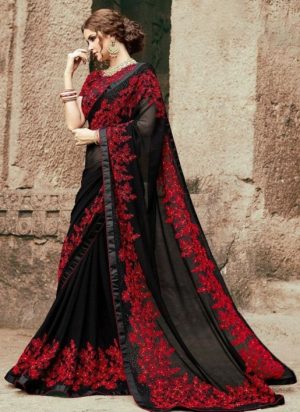 সফট জর্জেট ফ্লোরাল এমব্রয়ডারি করা পার্টি শাড়ি