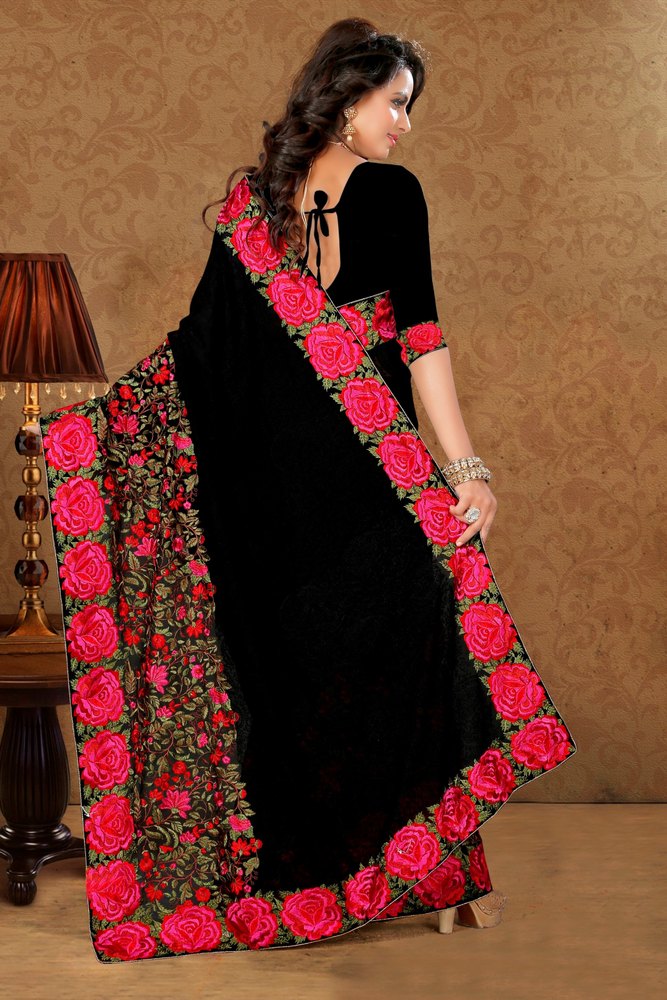 সফট জর্জেট ফ্লোরাল এমব্রয়ডারি করা পার্টি শাড়ি - Image 2