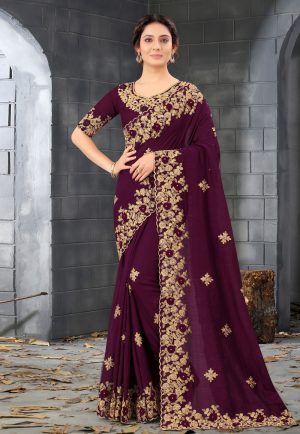 ইন্ডিয়ান ওয়েটলেস জর্জেট এমব্রয়ডারি করা শাড়ি