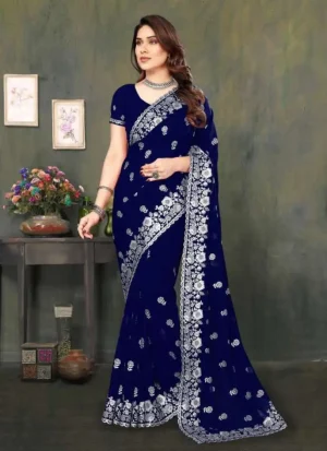 ইন্ডিয়ান প্রিমিয়াম জর্জেট এমব্রয়ডারি এবং এক্সক্লুসিভ স্টোন করা শাড়ি