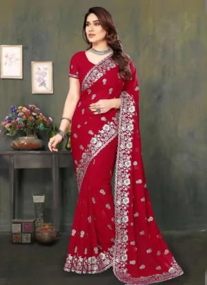 ইন্ডিয়ান প্রিমিয়াম জর্জেট এমব্রয়ডারি এবং এক্সক্লুসিভ স্টোন করা শাড়ি