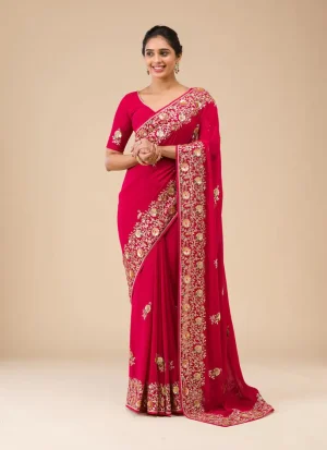 এক্সক্লুসিভ ইন্ডিয়ান ওয়েটলেস জর্জেট এমব্রয়ডারি করা পার্টি শাড়ি