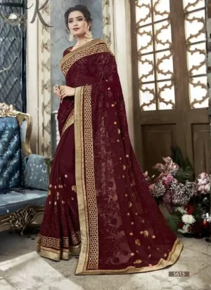 এক্সক্লুসিভ ইন্ডিয়ান ওয়েটলেস জর্জেট এমব্রয়ডারি করা পার্টি শাড়ি