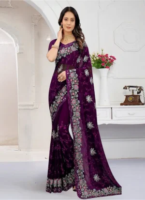 ইন্ডিয়ান প্রিমিয়াম জর্জেট এমব্রয়ডারি এবং এক্সক্লুসিভ স্টোন করা শাড়ি