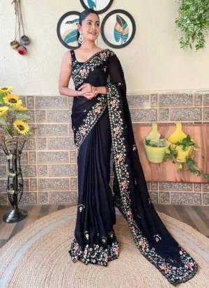 অরিজিনাল জিমি চু উচ্চমানের এমব্রয়ডারি ও সিকোয়েন্স ওয়ার্ক করা পার্টি শাড়ি