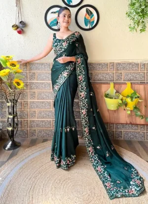 অরিজিনাল জিমি চু উচ্চমানের এমব্রয়ডারি ও সিকোয়েন্স ওয়ার্ক করা পার্টি শাড়ি