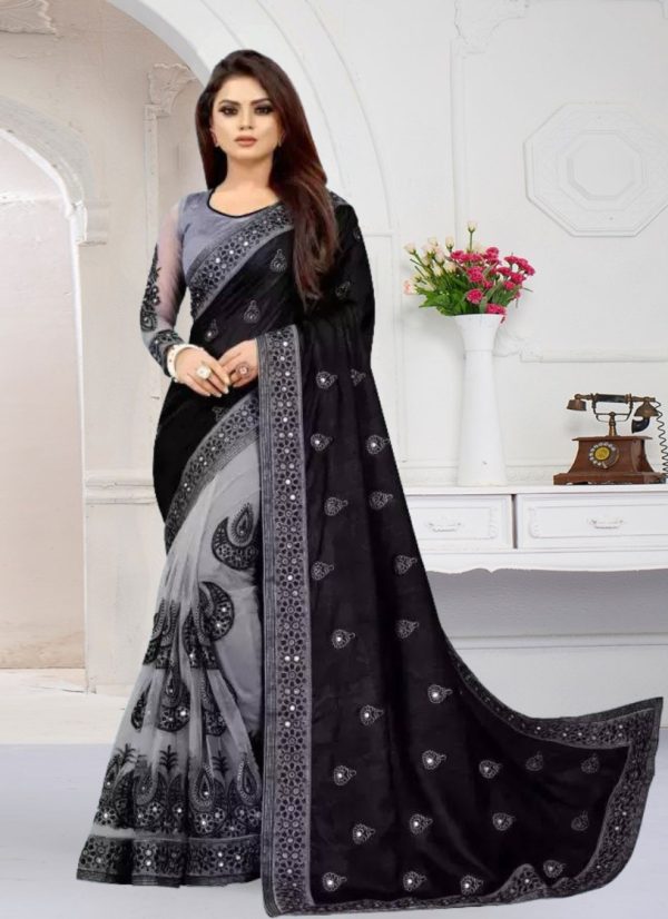 ইন্ডিয়ান সফট জর্জেট এমব্রয়ডারি করা শাড়ি
