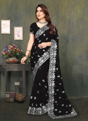 ইন্ডিয়ান প্রিমিয়াম জর্জেট এমব্রয়ডারি এবং এক্সক্লুসিভ স্টোন করা শাড়ি