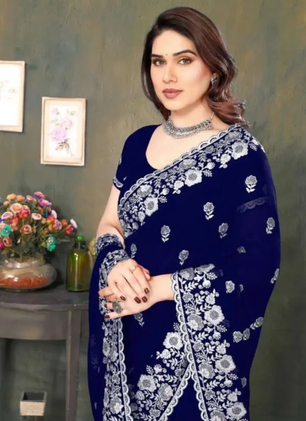 ইন্ডিয়ান প্রিমিয়াম জর্জেট এমব্রয়ডারি এবং এক্সক্লুসিভ স্টোন করা শাড়ি