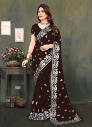 ইন্ডিয়ান প্রিমিয়াম জর্জেট এমব্রয়ডারি এবং এক্সক্লুসিভ স্টোন করা শাড়ি