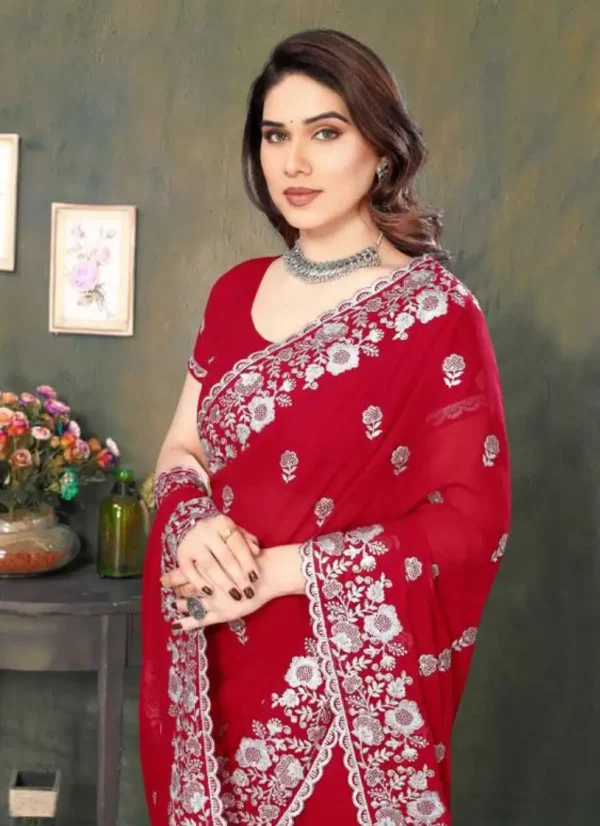ইন্ডিয়ান প্রিমিয়াম জর্জেট এমব্রয়ডারি এবং এক্সক্লুসিভ স্টোন করা শাড়ি