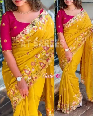 ইন্ডিয়ান হোয়াইট গোল্ড জর্জেট এমব্রয়ডারি করা শাড়ি